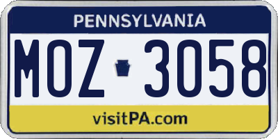 PA license plate MOZ3058
