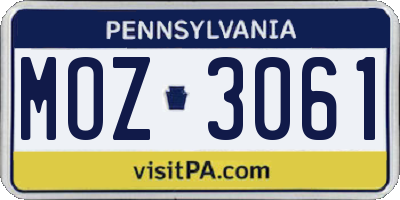 PA license plate MOZ3061
