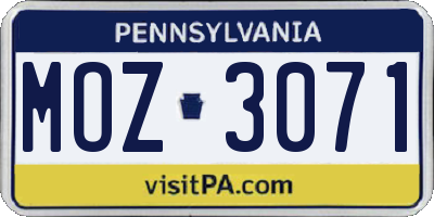 PA license plate MOZ3071