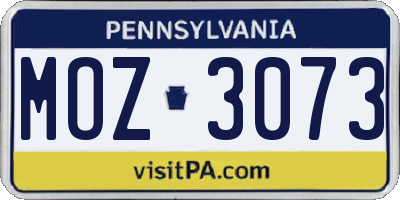 PA license plate MOZ3073