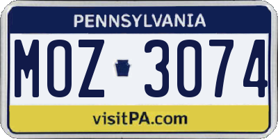 PA license plate MOZ3074
