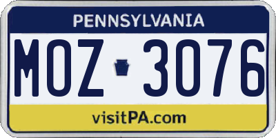 PA license plate MOZ3076