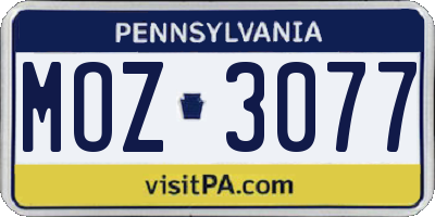 PA license plate MOZ3077