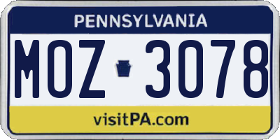 PA license plate MOZ3078