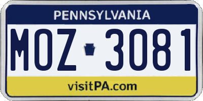 PA license plate MOZ3081
