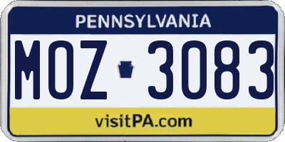 PA license plate MOZ3083