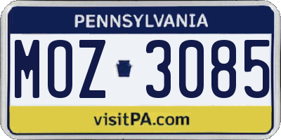 PA license plate MOZ3085