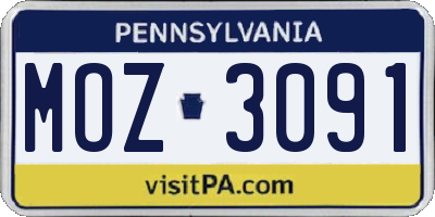 PA license plate MOZ3091