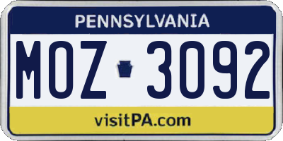 PA license plate MOZ3092