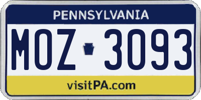 PA license plate MOZ3093