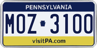 PA license plate MOZ3100