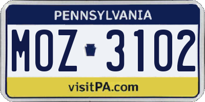 PA license plate MOZ3102