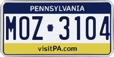 PA license plate MOZ3104