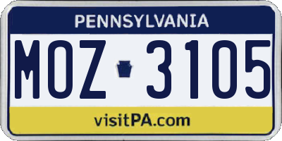 PA license plate MOZ3105