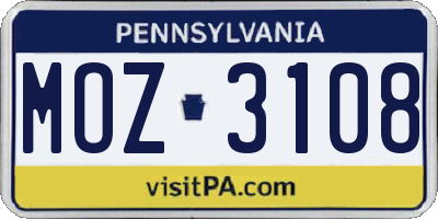 PA license plate MOZ3108