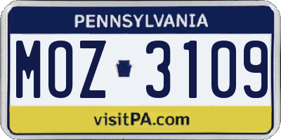 PA license plate MOZ3109