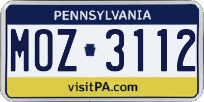 PA license plate MOZ3112