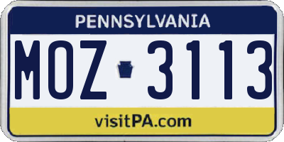 PA license plate MOZ3113