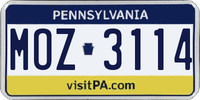 PA license plate MOZ3114