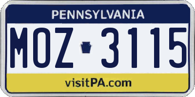 PA license plate MOZ3115