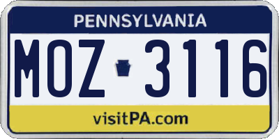 PA license plate MOZ3116