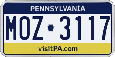 PA license plate MOZ3117