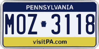 PA license plate MOZ3118