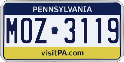PA license plate MOZ3119