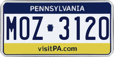 PA license plate MOZ3120