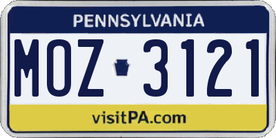 PA license plate MOZ3121