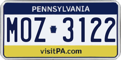 PA license plate MOZ3122