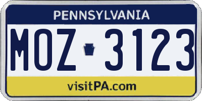 PA license plate MOZ3123