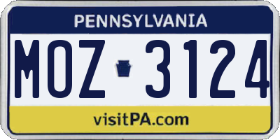 PA license plate MOZ3124