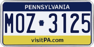 PA license plate MOZ3125
