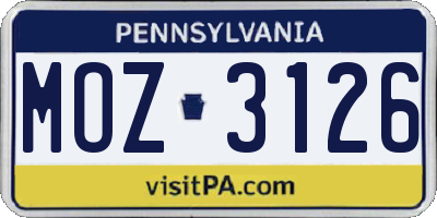 PA license plate MOZ3126