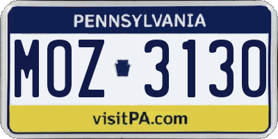 PA license plate MOZ3130