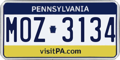 PA license plate MOZ3134