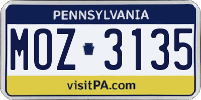 PA license plate MOZ3135