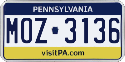 PA license plate MOZ3136