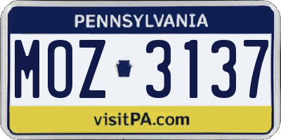 PA license plate MOZ3137