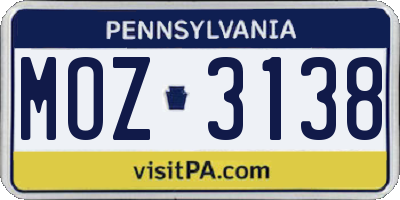 PA license plate MOZ3138