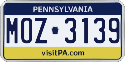 PA license plate MOZ3139