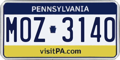 PA license plate MOZ3140