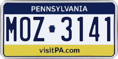 PA license plate MOZ3141