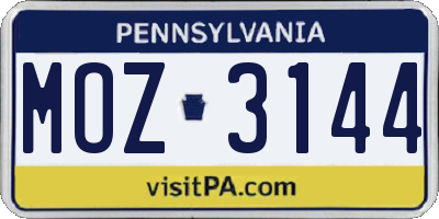 PA license plate MOZ3144