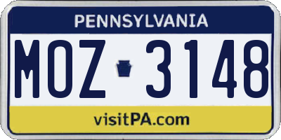 PA license plate MOZ3148
