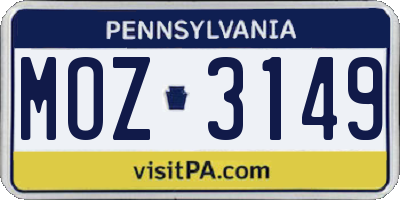 PA license plate MOZ3149