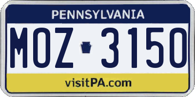 PA license plate MOZ3150
