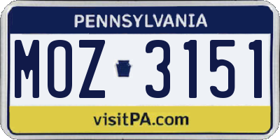 PA license plate MOZ3151