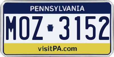 PA license plate MOZ3152